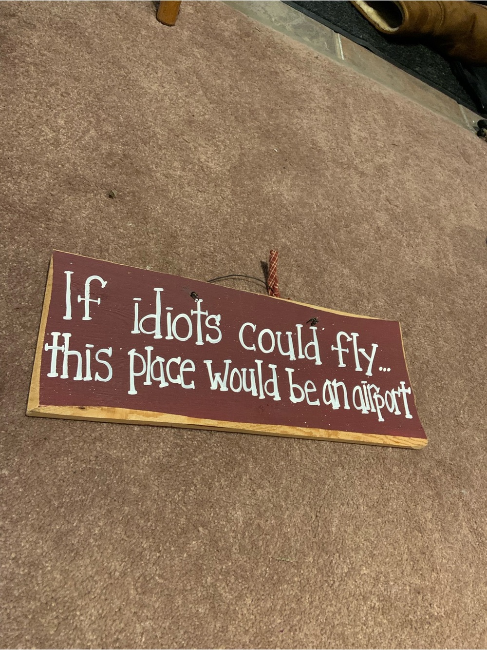 Rustic Maroon Wooden Wall Sign - "If idiots could fly..."